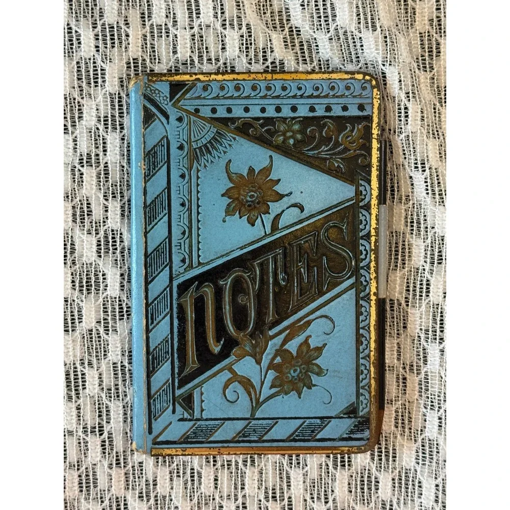 Antique 1905 Pocket Notebook Handwritten Notes Ephemera Blue Gold Floral